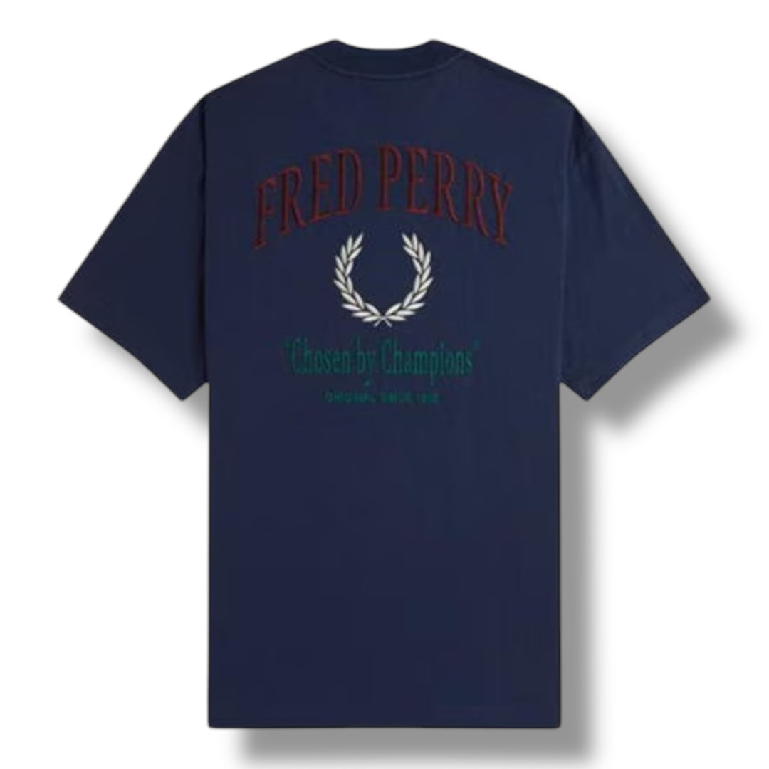 FRED PERRY EMBROIDERED CLUB T-SHIRT NAVY BLUE