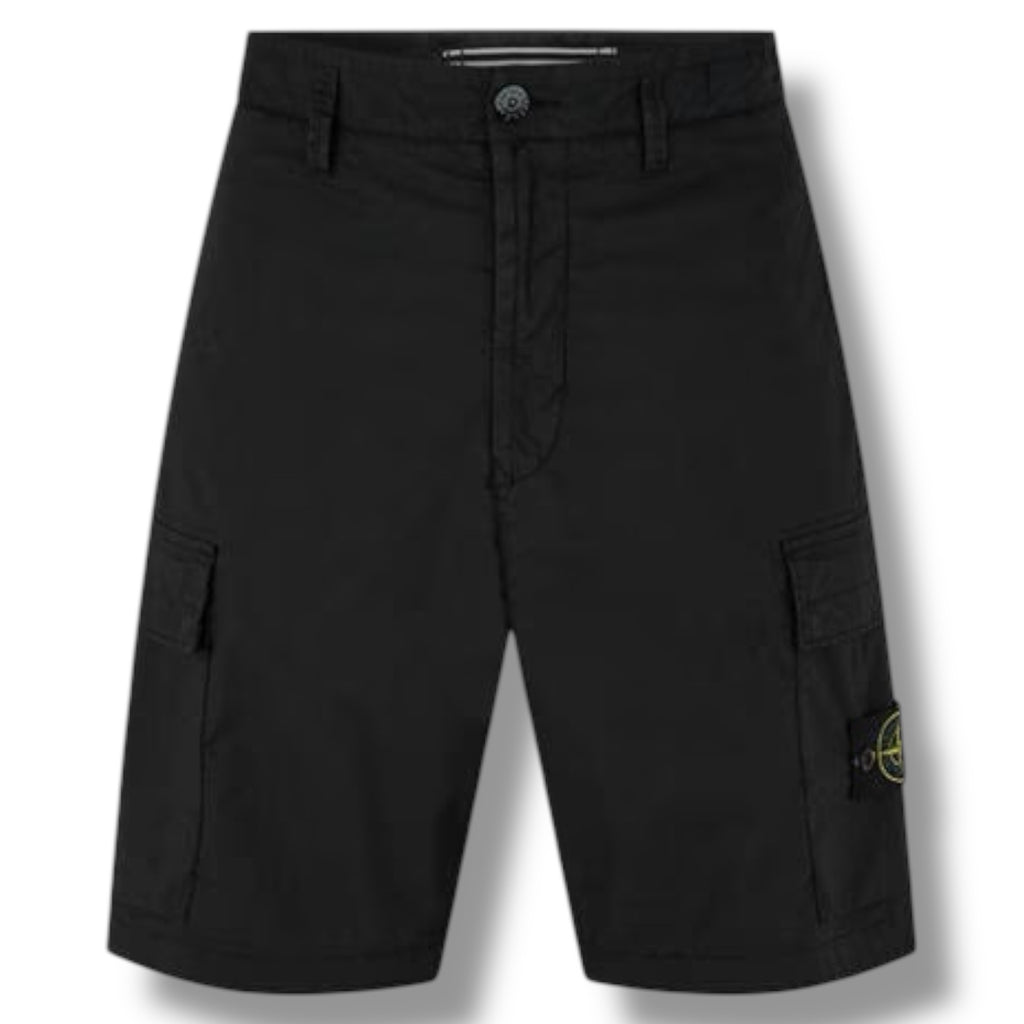 STONE ISLAND TELA CARGO SHORTS BLACK