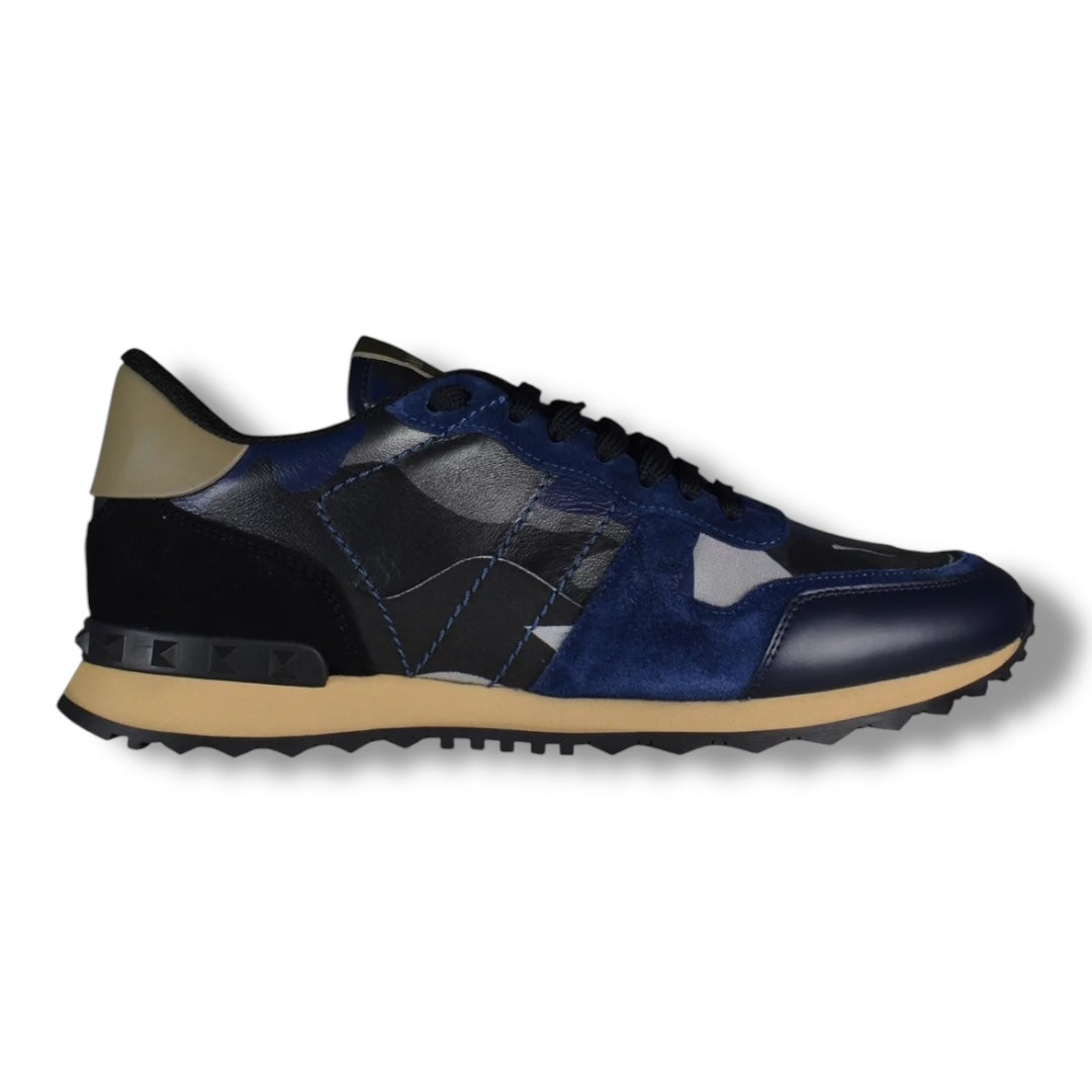 VALENTINO ROCKRUNNER STUD TRAINERS NAVY CAMO