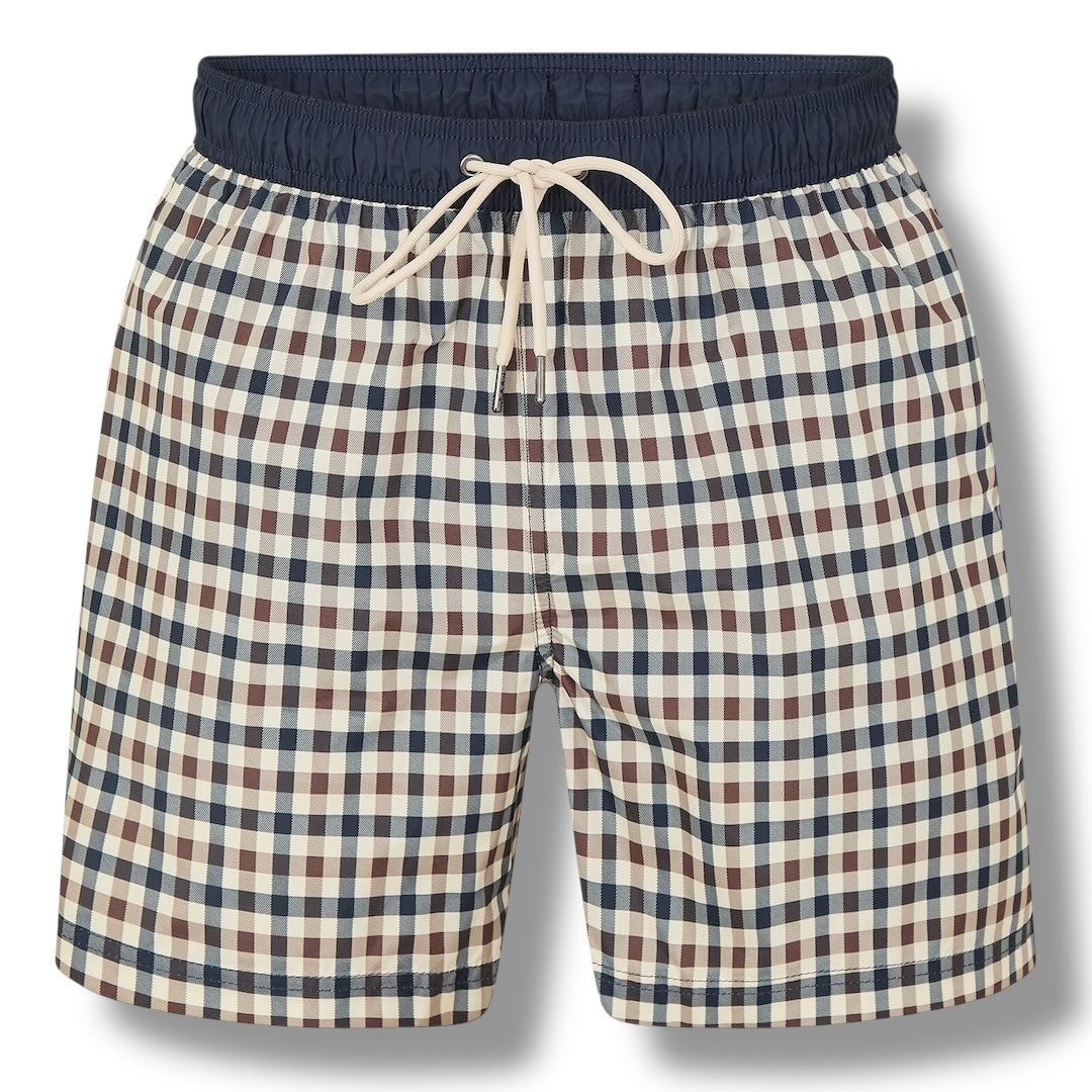 AQUASCUTUM SMALL CHECK SWIM SHORTS BEIGE
