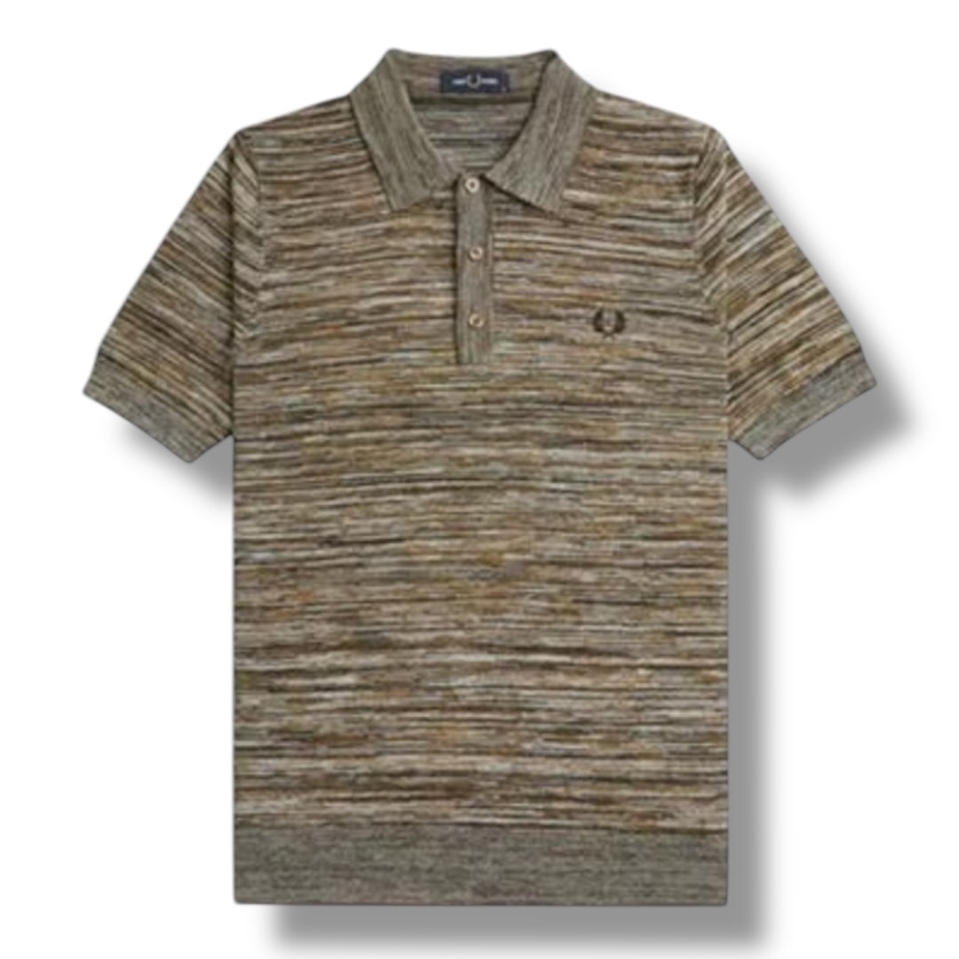 FRED PERRY SPACE DYE STRIPE POLO SHIRT BEIGE