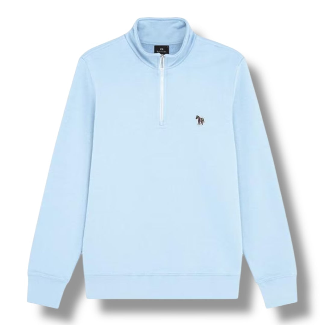PAUL SMITH ZEBRA CHEST LOGO 1/4 ZIP SWEATSHIRT SKY BLUE