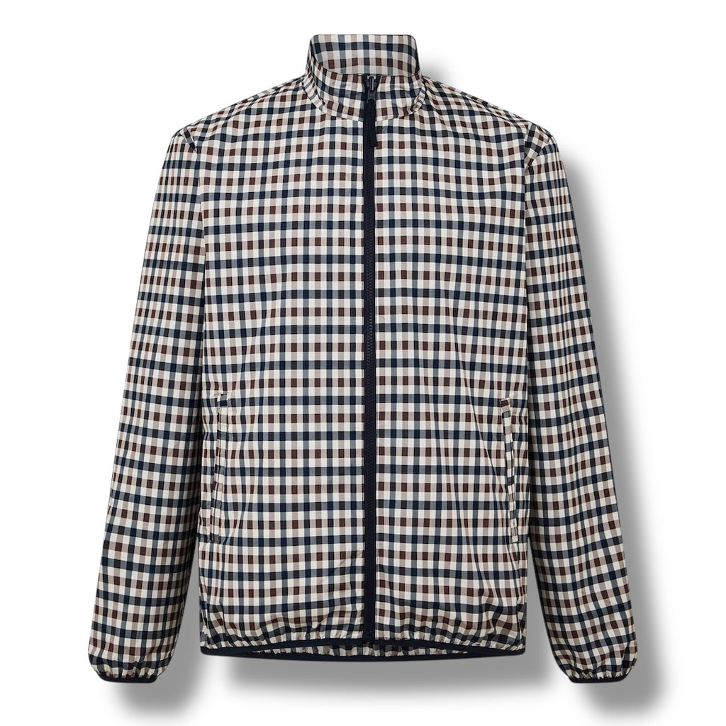 AQUASCUTUM JACKET REVERSIBLE CHECK ALL OVER NAVY BLUE