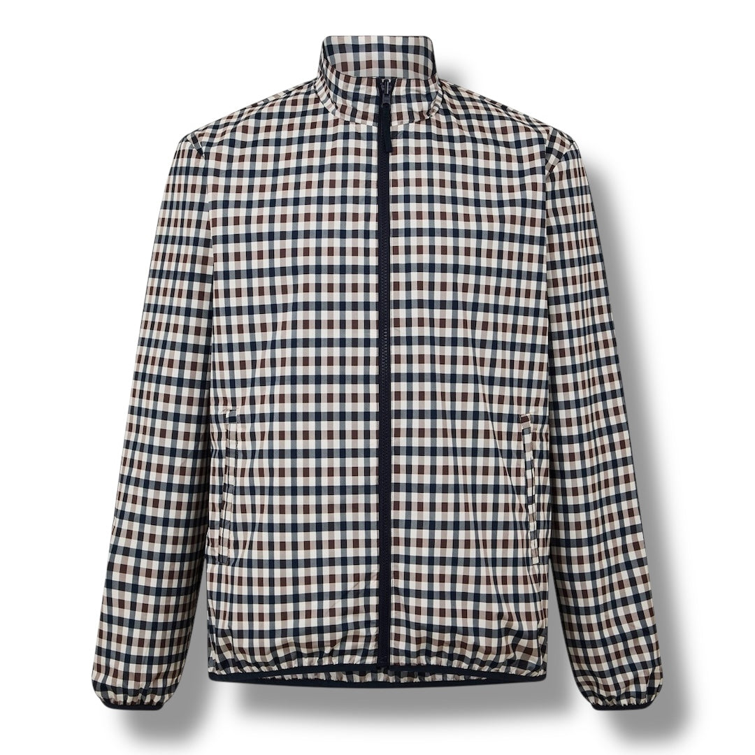 AQUASCUTUM JACKET REVERSIBLE CHECK ALL OVER NAVY BLUE