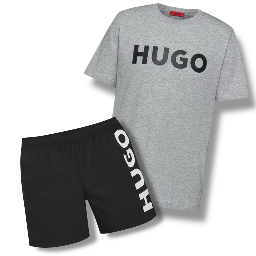 HUGO BIG LOGOT-SHIRT & VERTI SWIM SHORTS COMBO GREY / BLACK