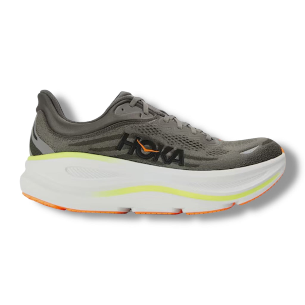 HOKA BONDI RUNNING TRAINERS GREY ORANGE