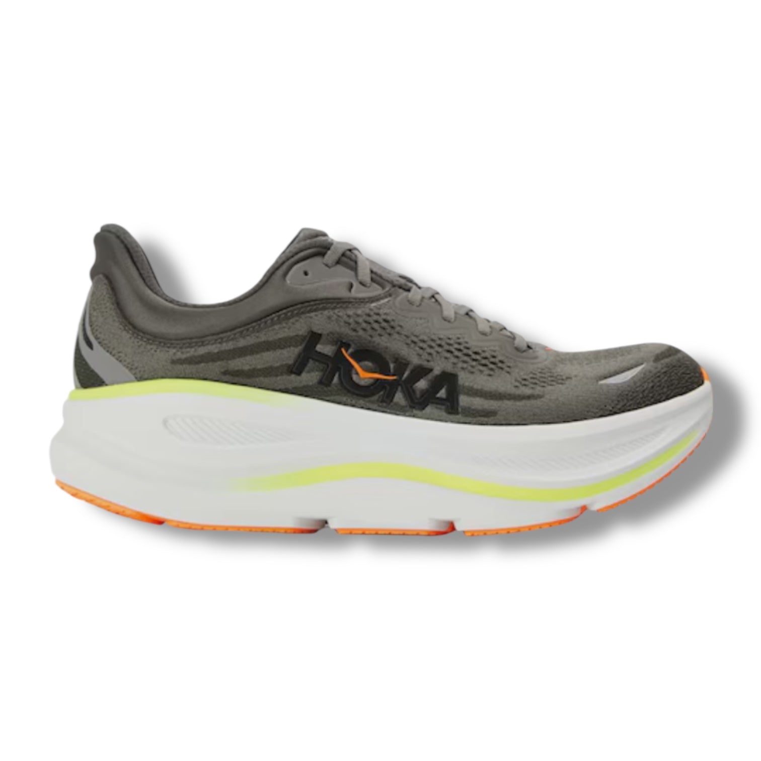 HOKA BONDI RUNNING TRAINERS GREY ORANGE