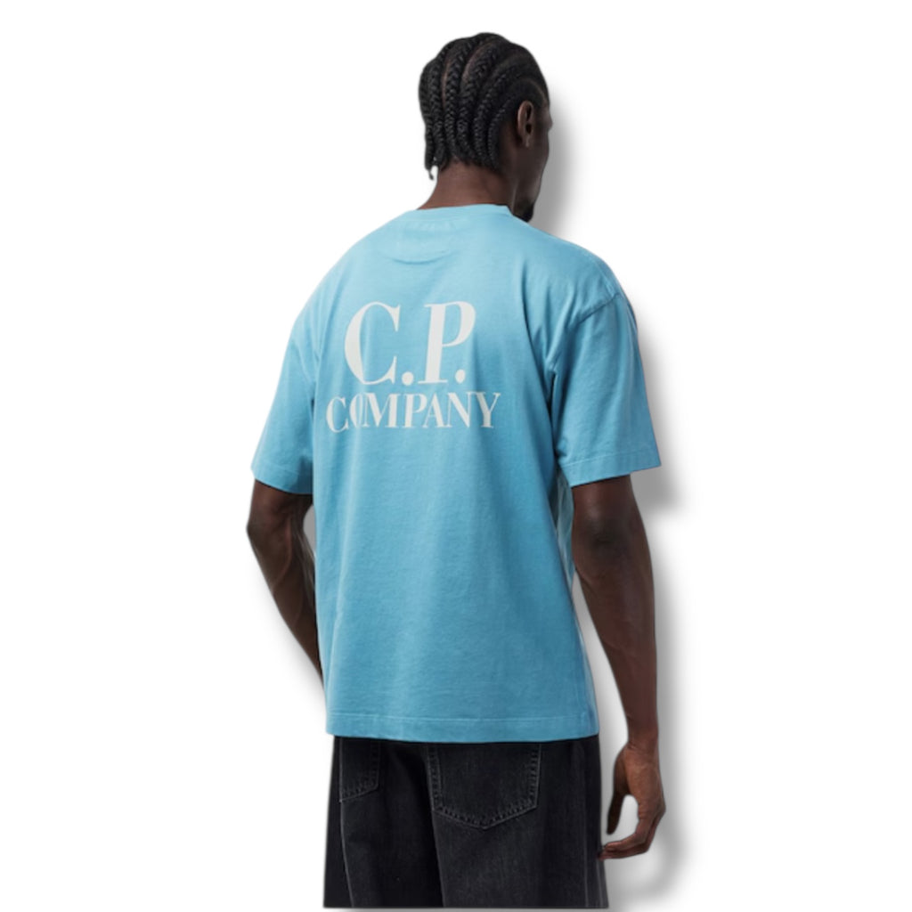 CP COMPANY DOUBLE LOGO T-SHIRT AEGEAN BLUE