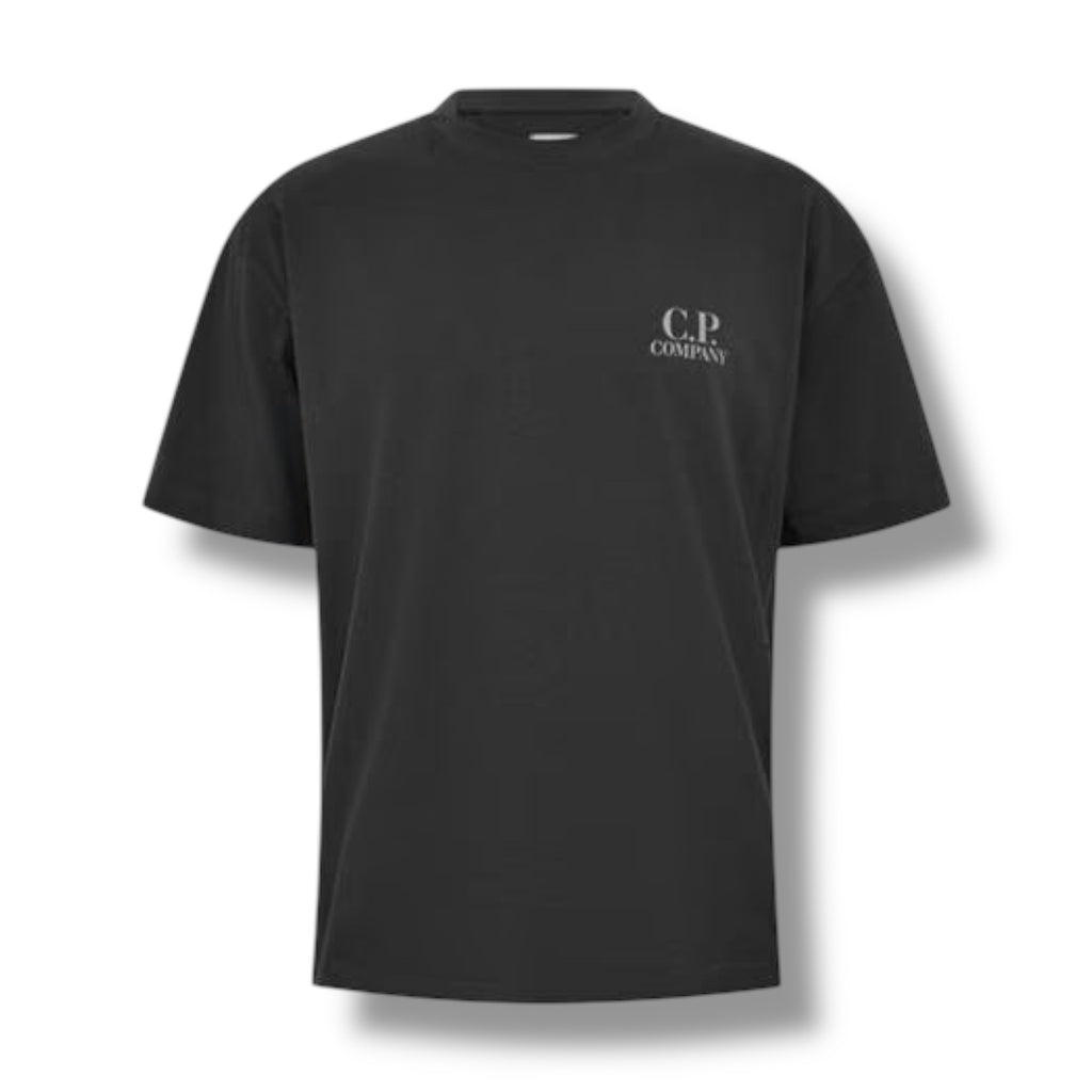 CP COMPANY DOUBLE LOGO T-SHIRT SHADOW GREY