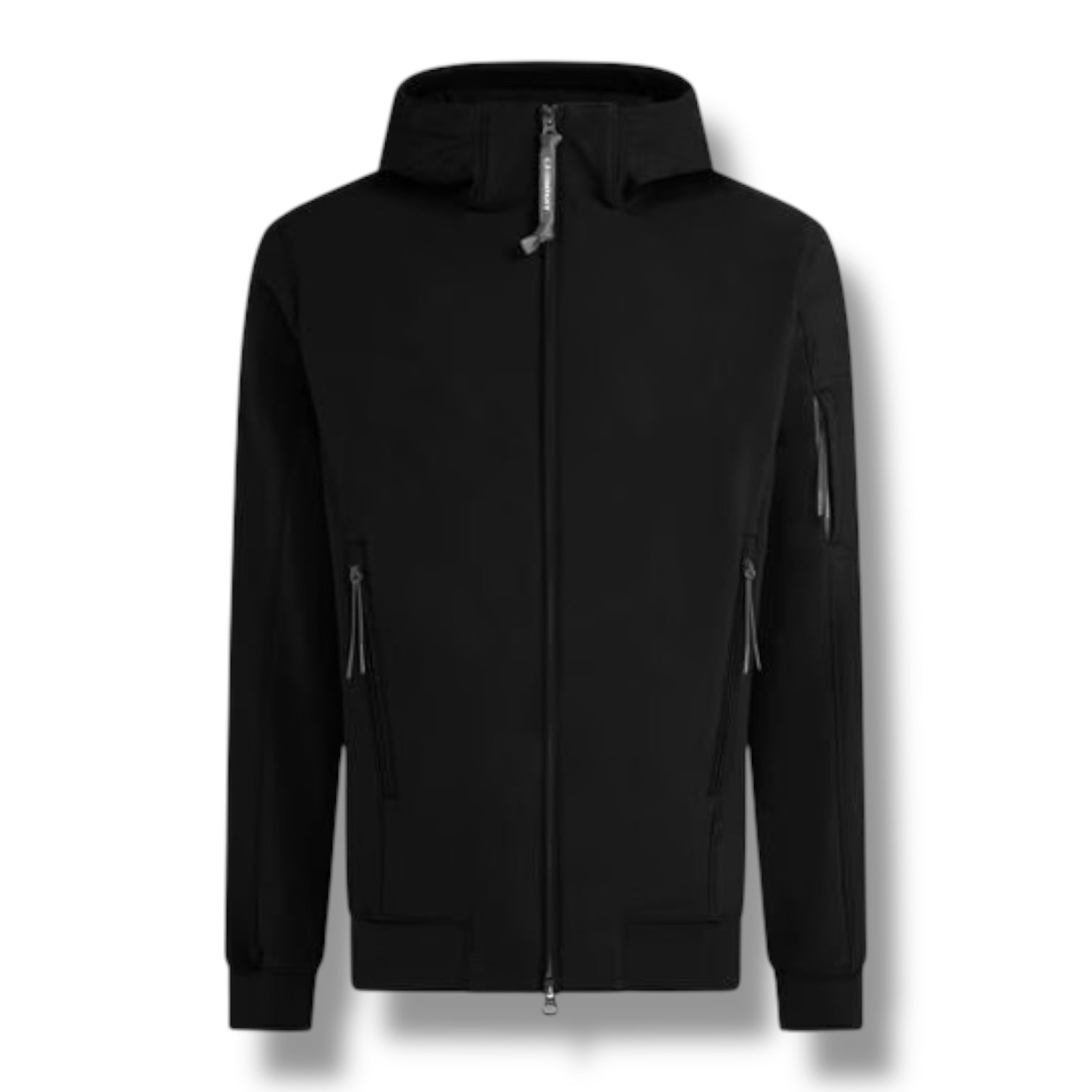 CP COMPANY SOFT SHELL-R HOODED LENS JACKET BLACK