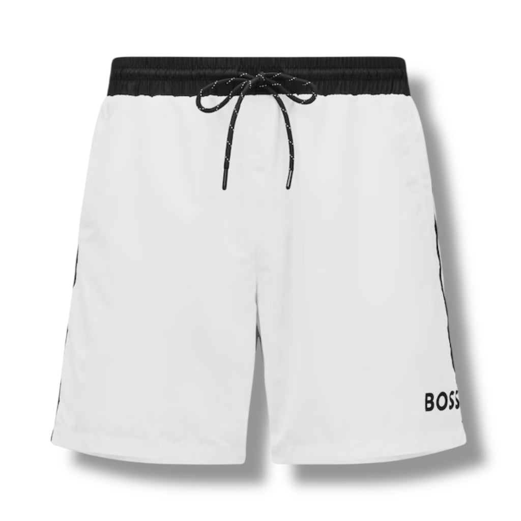 HUGO BOSS BIG LOGO T-SHIRT & SWIM SHORTS COMBO WHITE