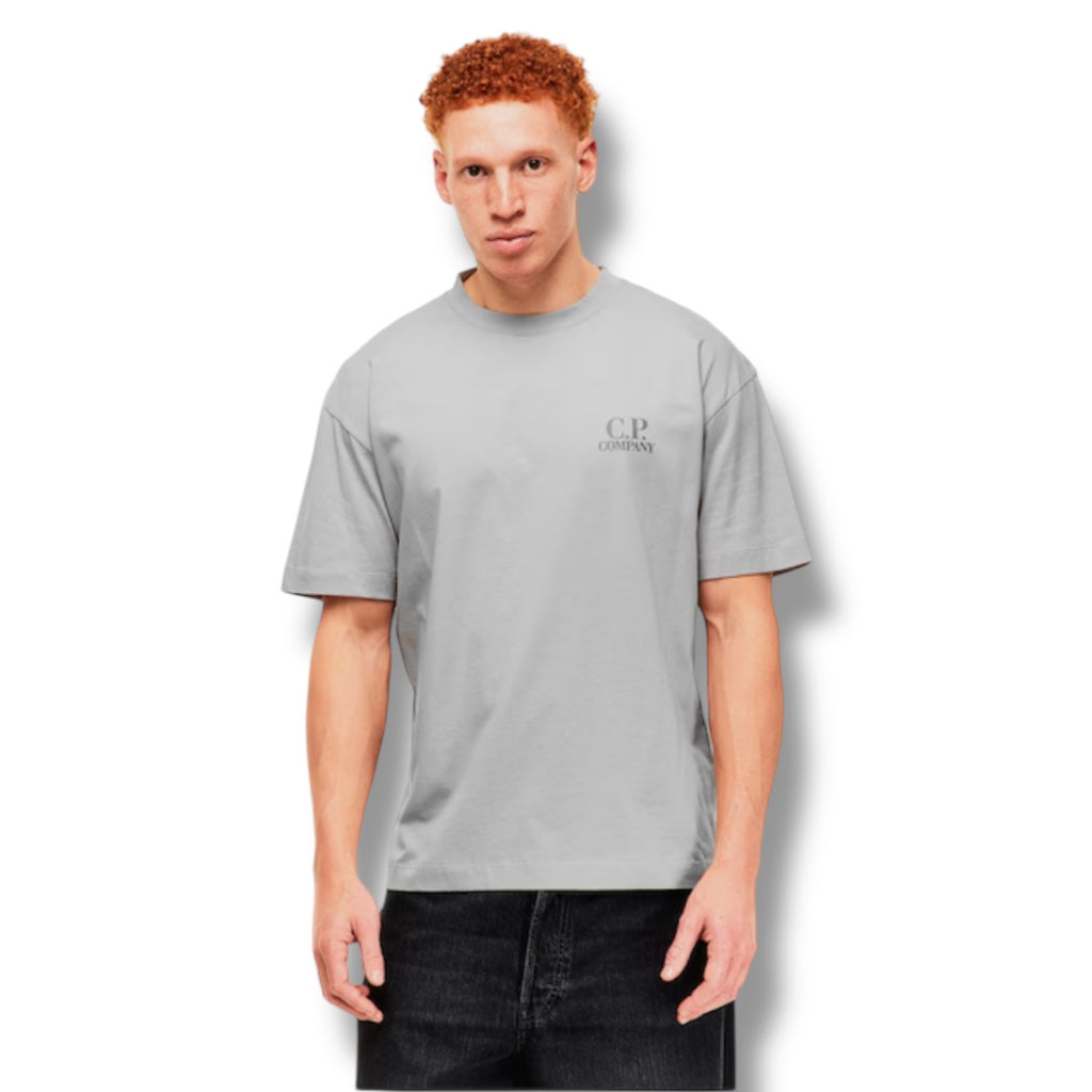 CP COMPANY DOUBLE LOGO T-SHIRT DOVE GREY