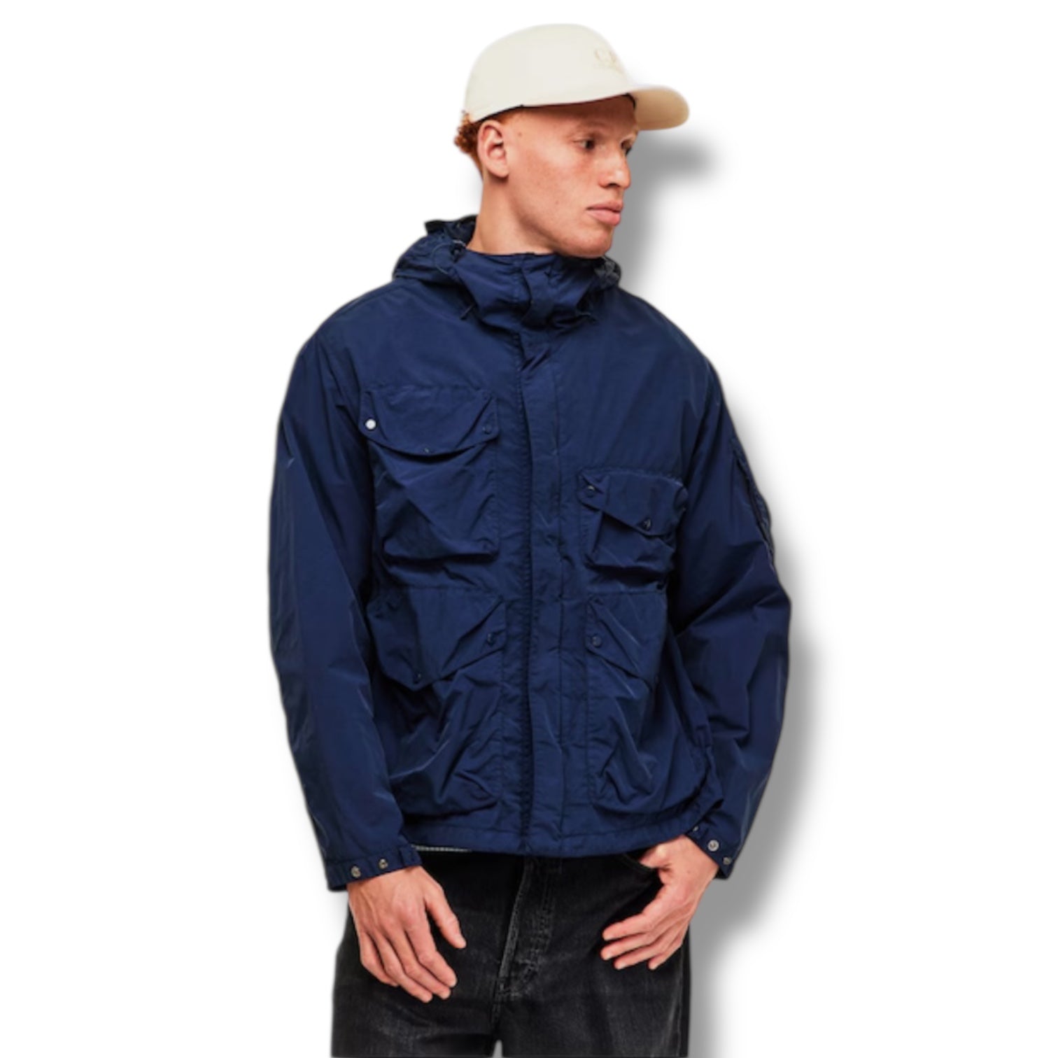 CP COMPANY HOODED GOOGLE JACKET NAVY BLUE
