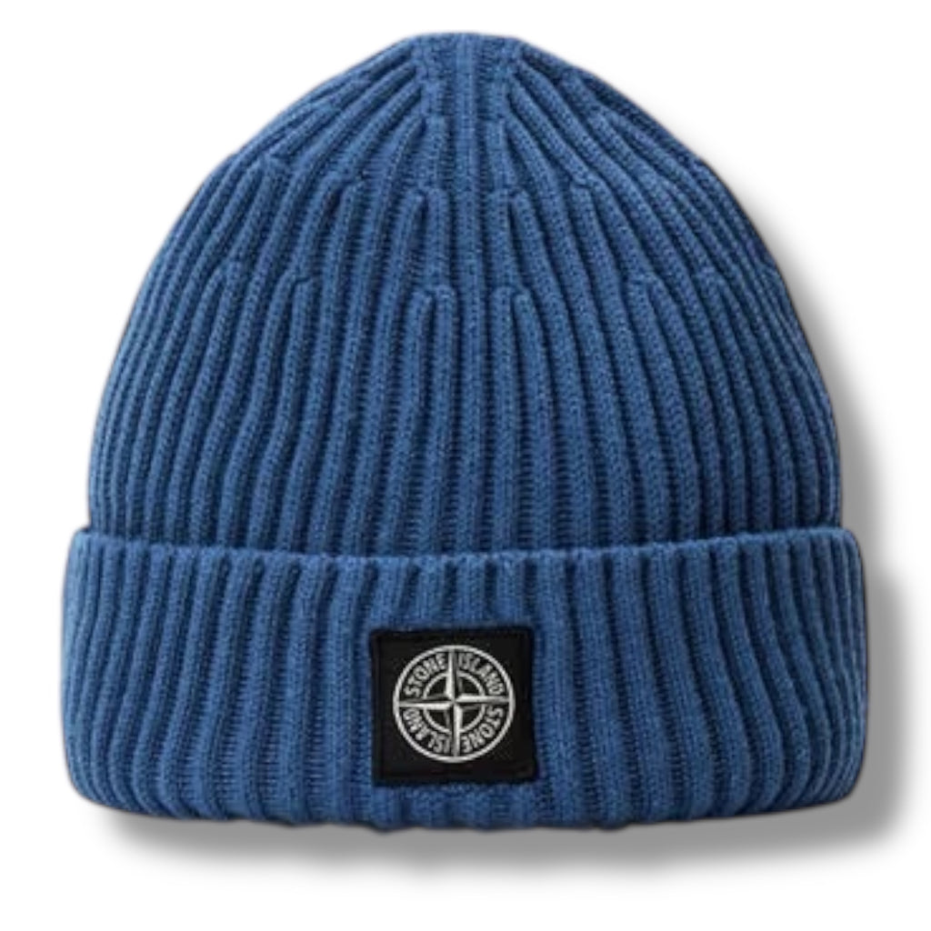 STONE ISLAND RIBBED BEANIE HAT ACC BLUE