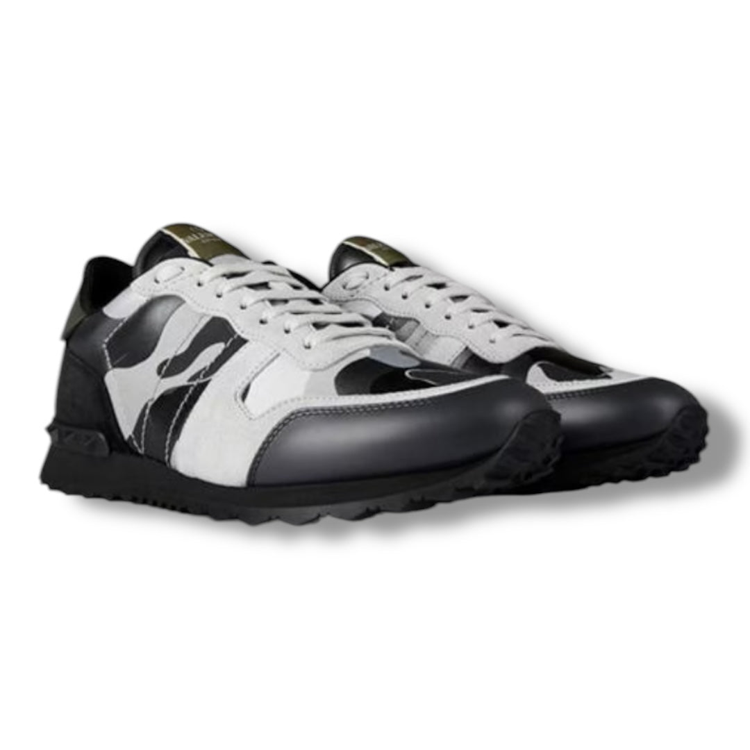 VALENTINO ROCKRUNNER STUD TRAINERS GREY - BLACK CAMO