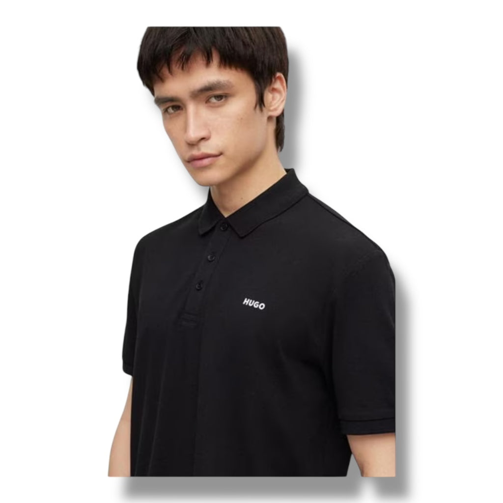 HUGO TEXT LOGO POLO SHIRT BLACK