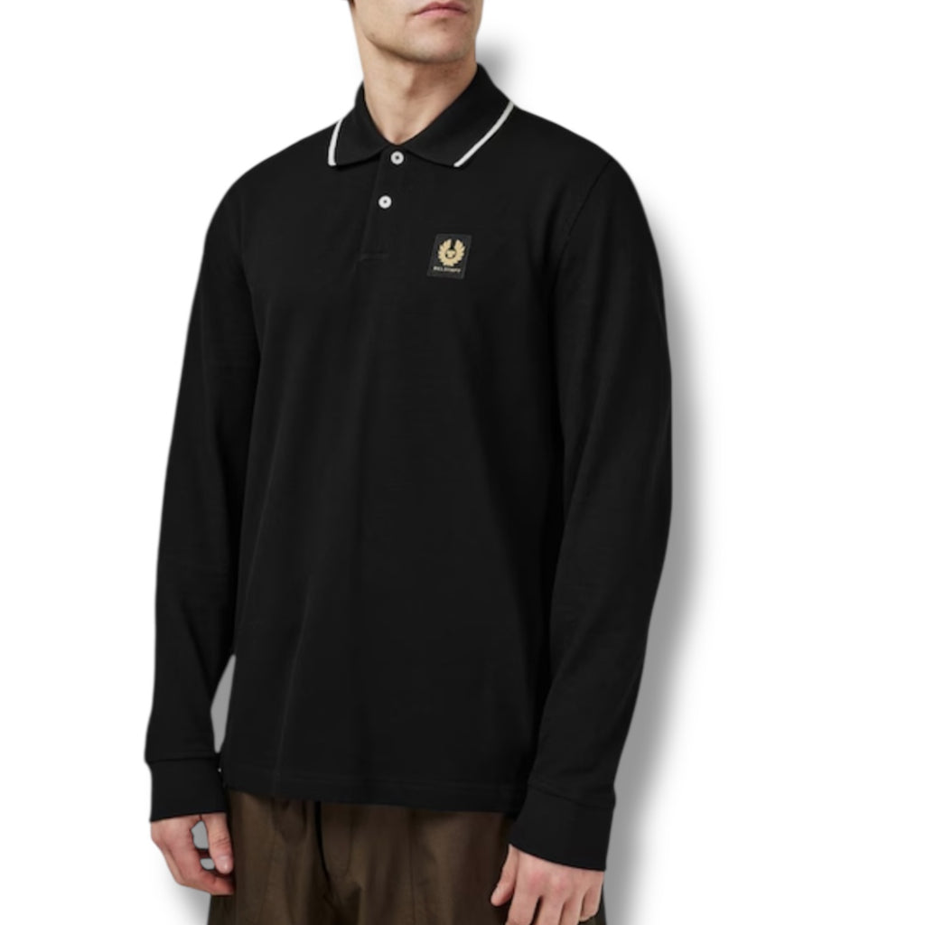 BELSTAFF LONG SLEEVED TIPPED COLLAR POLO SHIRT BLACK
