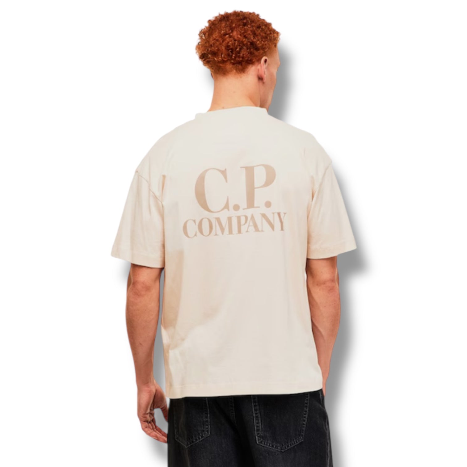 CP COMPANY DOUBLE LOGO T-SHIRT LIGHT BEIGE