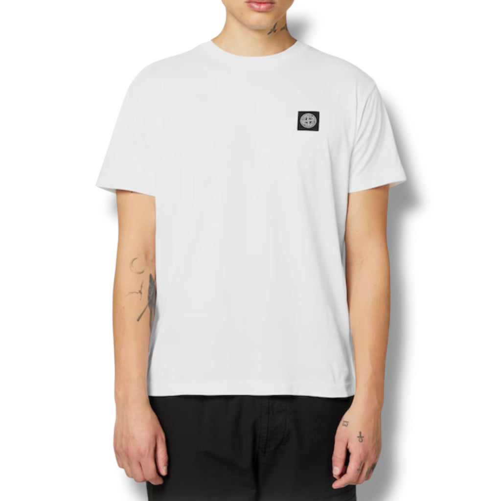 STONE ISLAND PATCH LOGO T-SHIRT & NYLON METAL SWIM SHORTS COMBO WHITE / ARMY GREEN