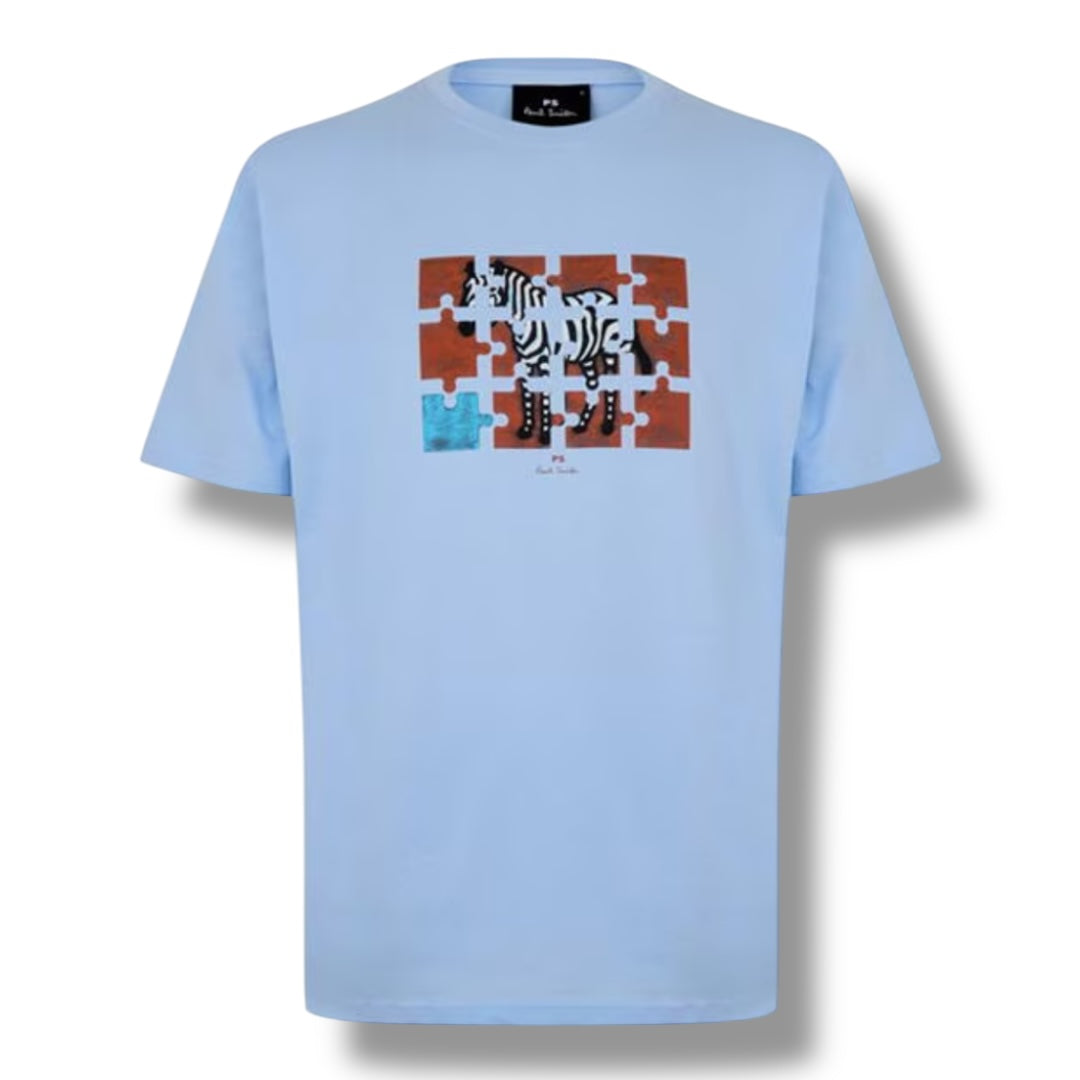 PAUL SMITH JIGSAW ZEBRA T-SHIRT LIGHT BLUE