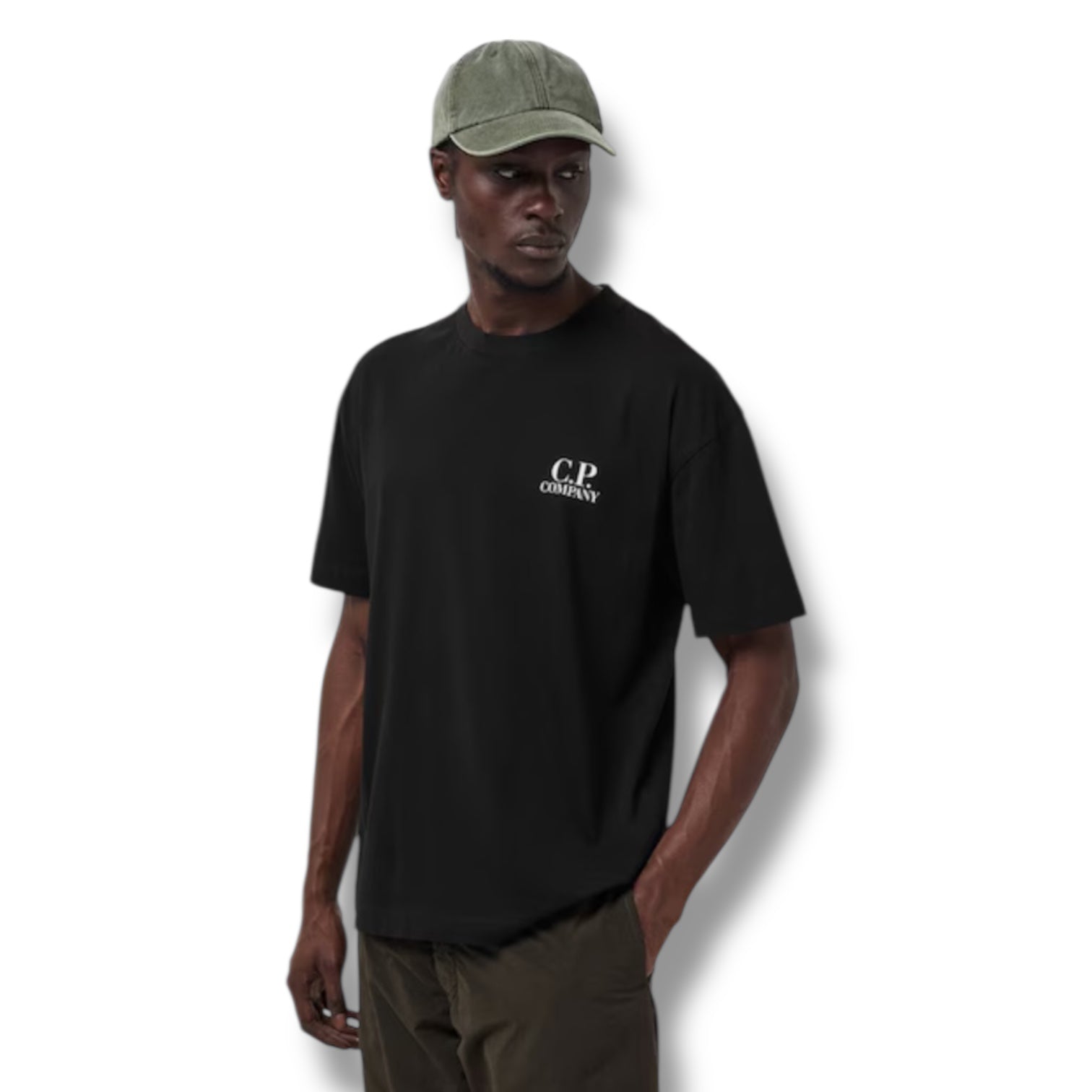 CP COMPANY DOUBLE LOGO T-SHIRT BLACK