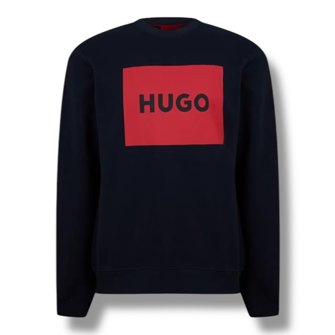 HUGO BOSS HUGO BIG RED PATCH LOGO CREWNECK SWEATSHIRT NAVY BLUE