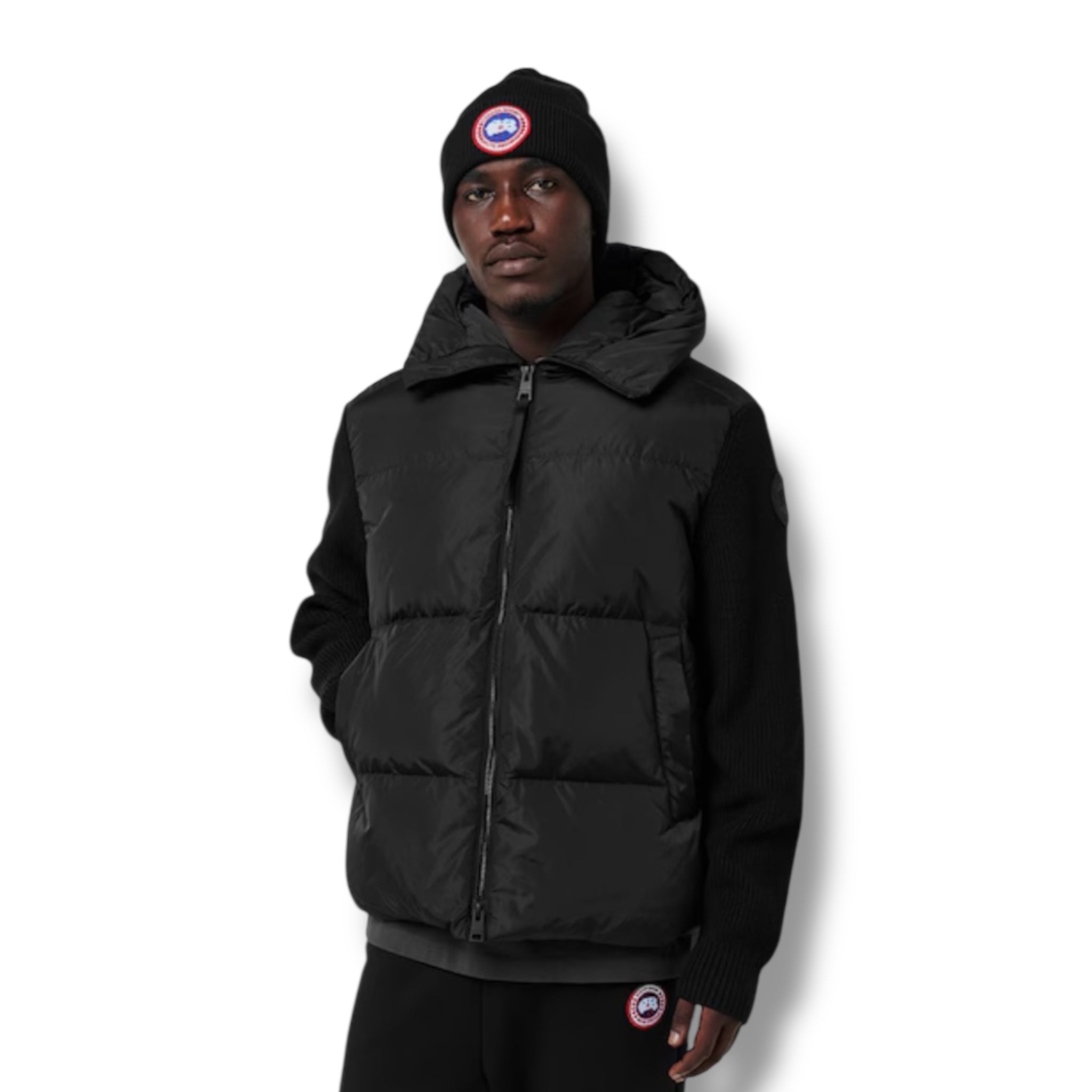 CANADA GOOSE HYBRID KNIT HOODED JACKET BLACK