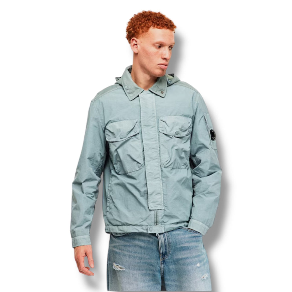 CP COMPANY HOODED GOOGLE OVERSHIRT SILVER BLUE