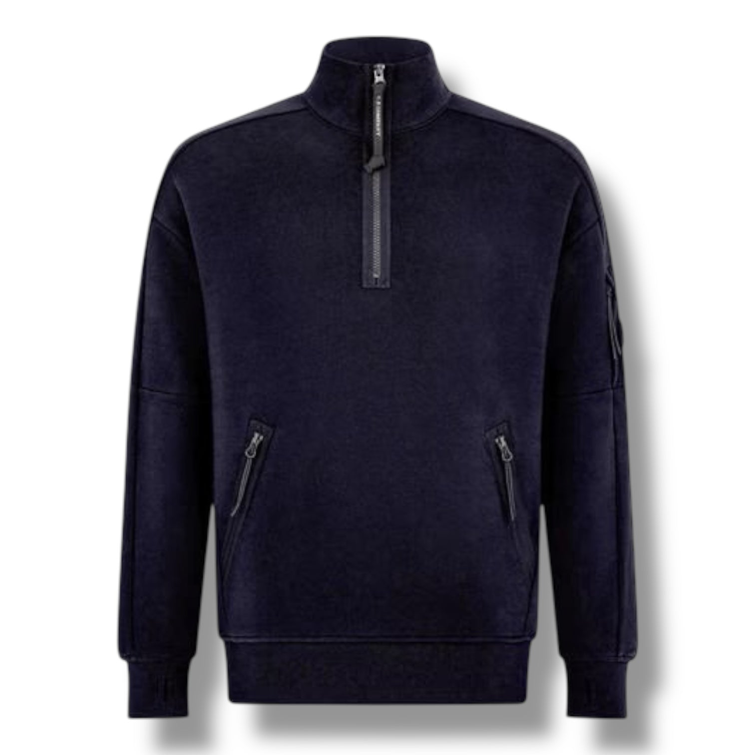 CP COMPANY LENS ARM 1/4 ZIP SWEATSHIRT NAVY BLUE