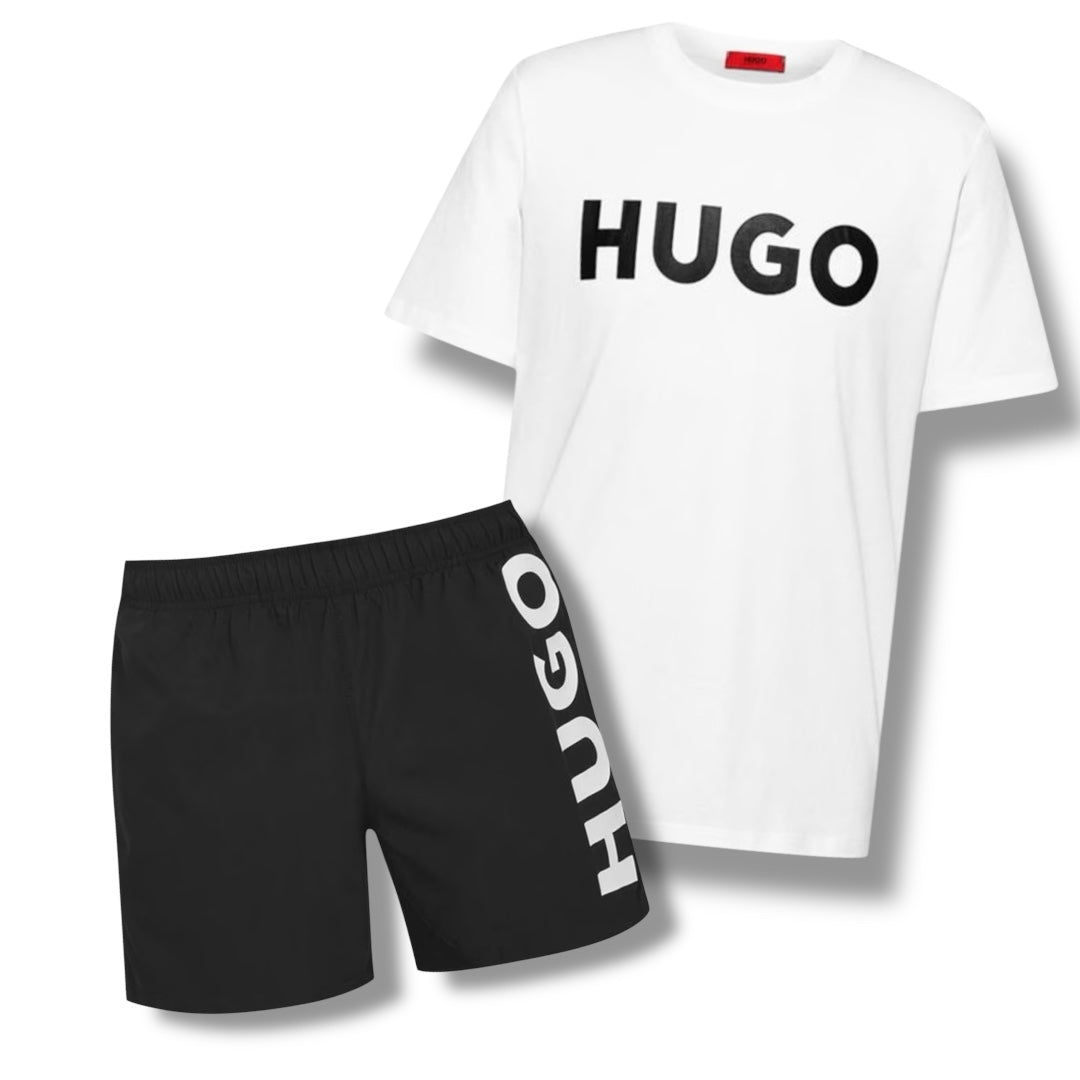 HUGO BIG LOGOT-SHIRT & VERTI SWIM SHORTS COMBO WHITE /BLACK