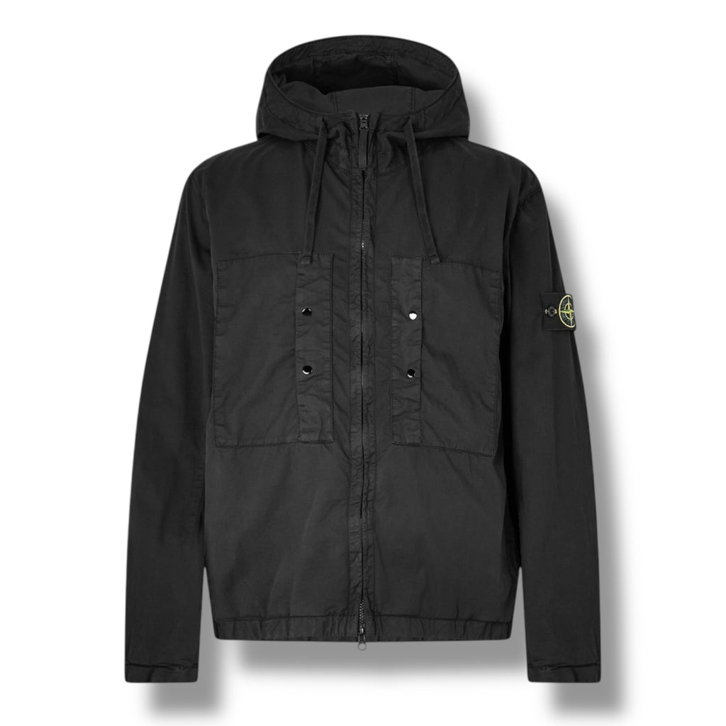 STONE ISLAND SUPIMA TWILL COTTON HOODED JACKET BLACK