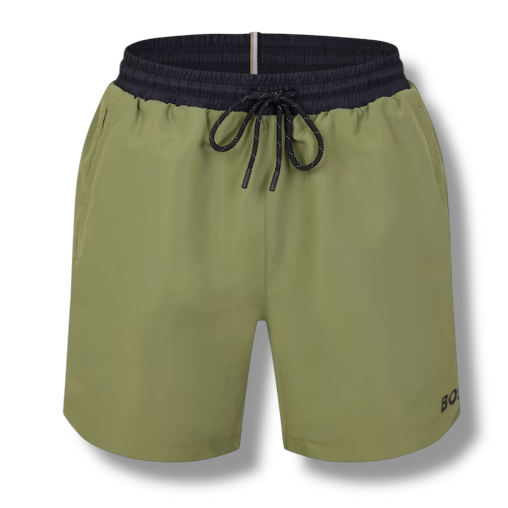 HUGO BOSS BIG LOGO T-SHIRT & SWIM SHORTS COMBO WHITE & GREEN