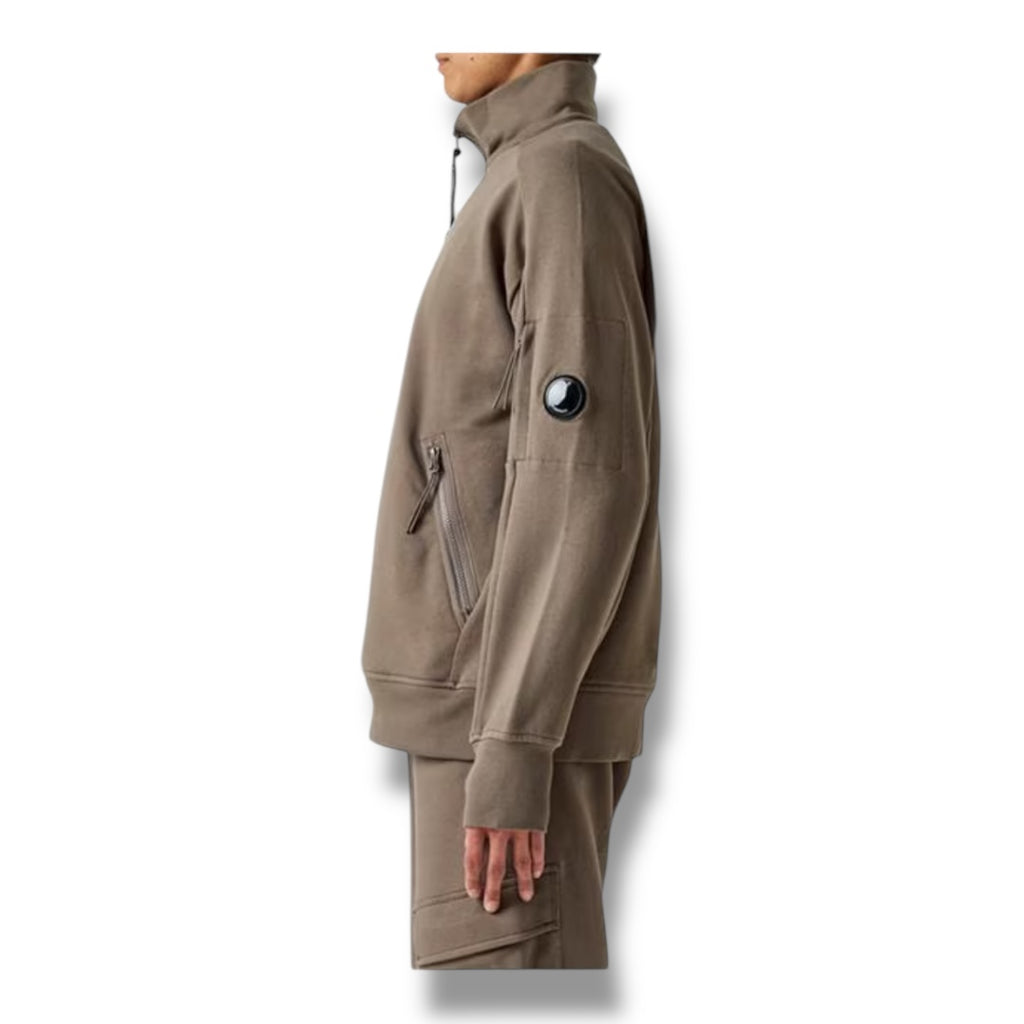 CP COMPANY LENS ARM 1/4 ZIP SWEATSHIRT WALNUT BROWN