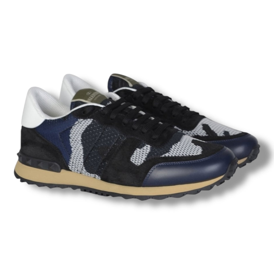 VALENTINO ROCKRUNNER STUD TRAINERS NAVY MESH CAMO