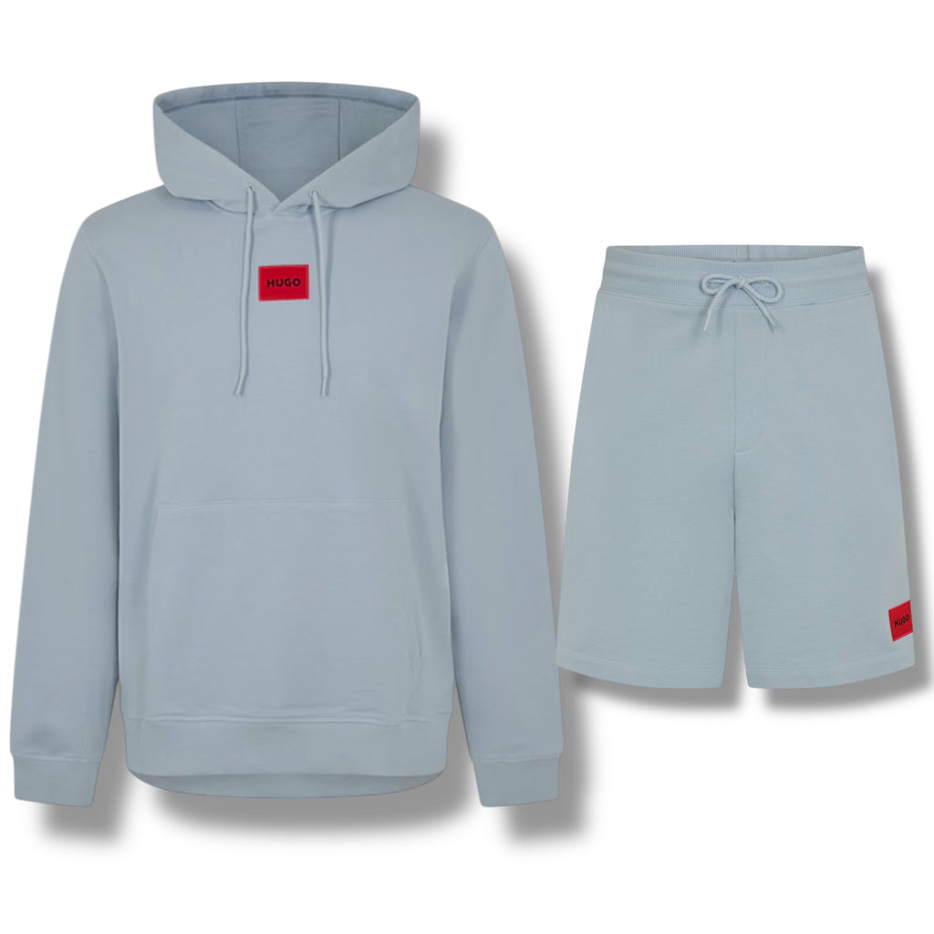 HUGO BOSS HUGO RED PATCH HOODIE & JERSEY SHORTS SET SKY BLUE