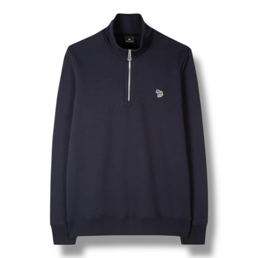 PAUL SMITH ZEBRA CHEST LOGO 1/4 ZIP SWEATSHIRT NAVY BLUE