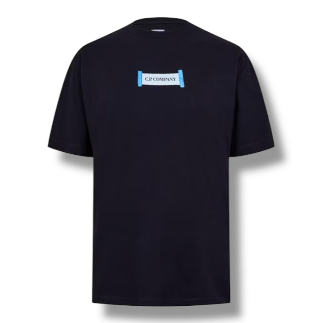 CP COMPANY ETCH BACK LOGO T-SHIRT NAVY BLUE