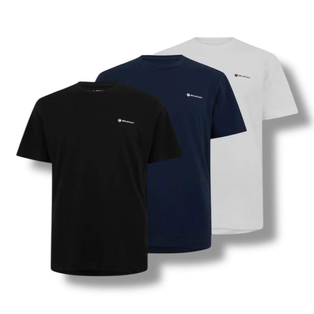 BELSTAFF 3 PACK MENS T-SHIRTS BLACK / INK / WHITE
