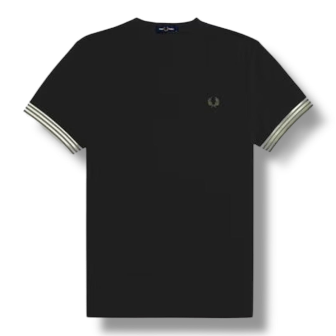 FRED PERRY STRIPE CUFF T-SHIRT BLACK