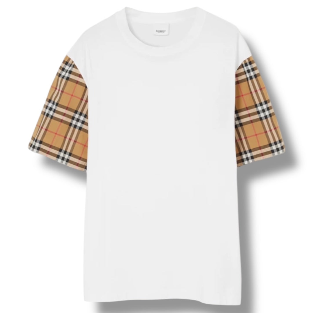BURBERRY CHECK SLEEVE T-SHIRT WHITE