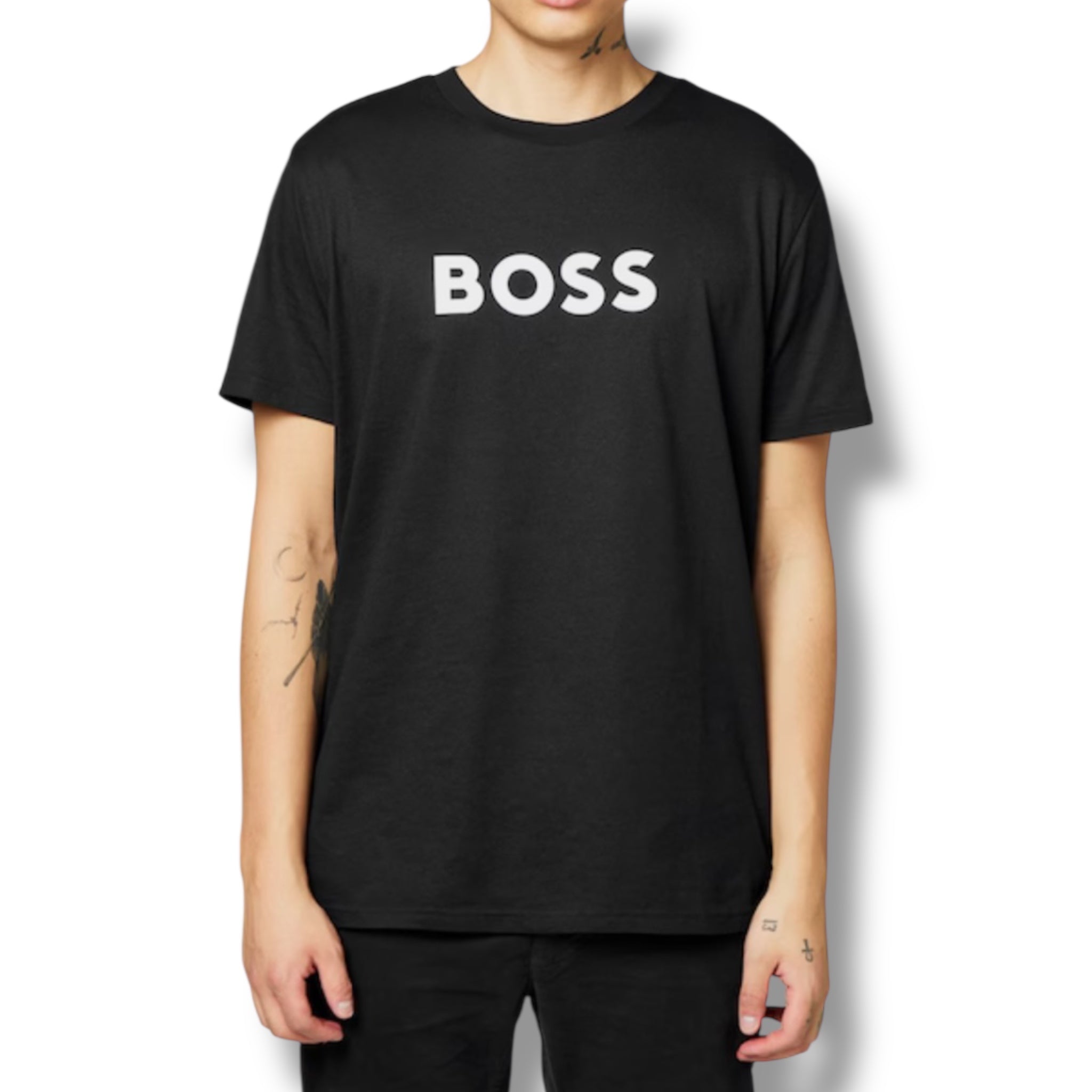 HUGO BOSS BIG LOGO T-SHIRT & SWIM SHORTS COMBO BLACK & WHITE