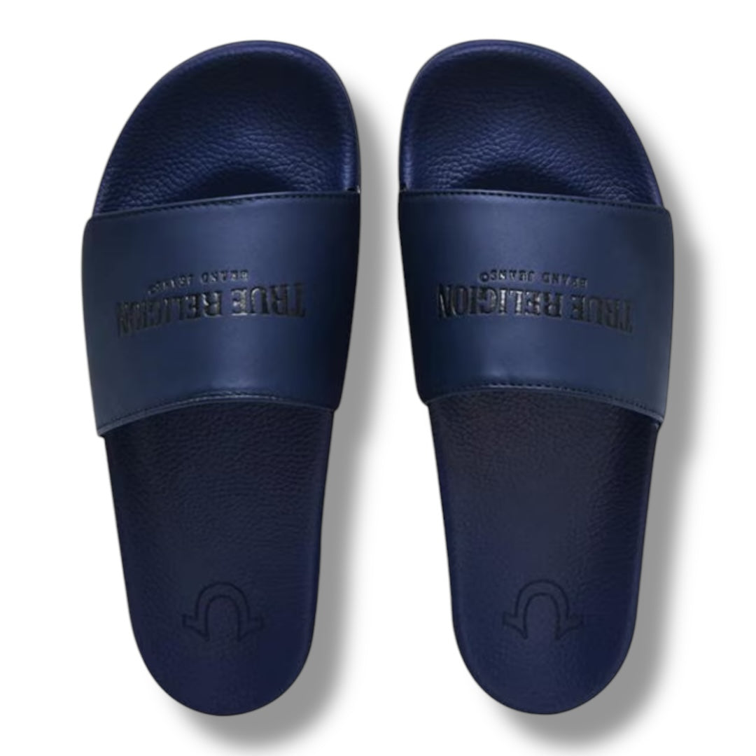 TRUE RELIGION POOL SLIDERS NAVY BLUE