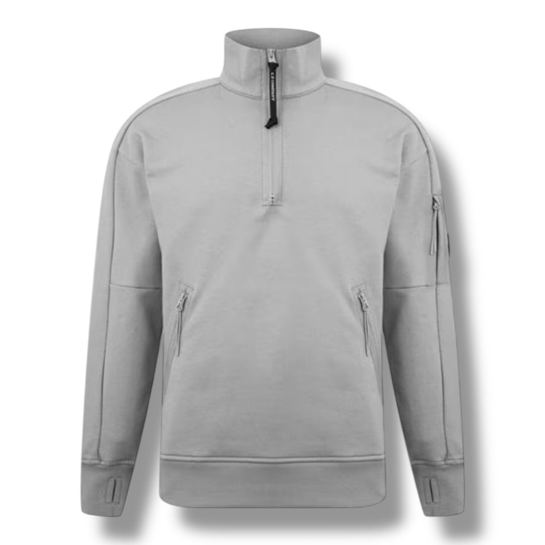 CP COMPANY LENS ARM 1/4 ZIP SWEATSHIRT DUST GREY