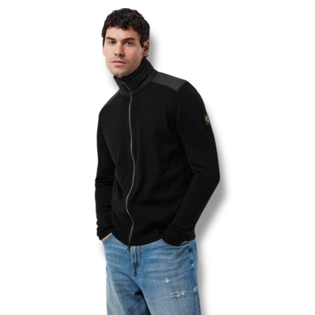 BELSTAFF KELBY ZIP UP CARDIGAN JUMPER BLACK