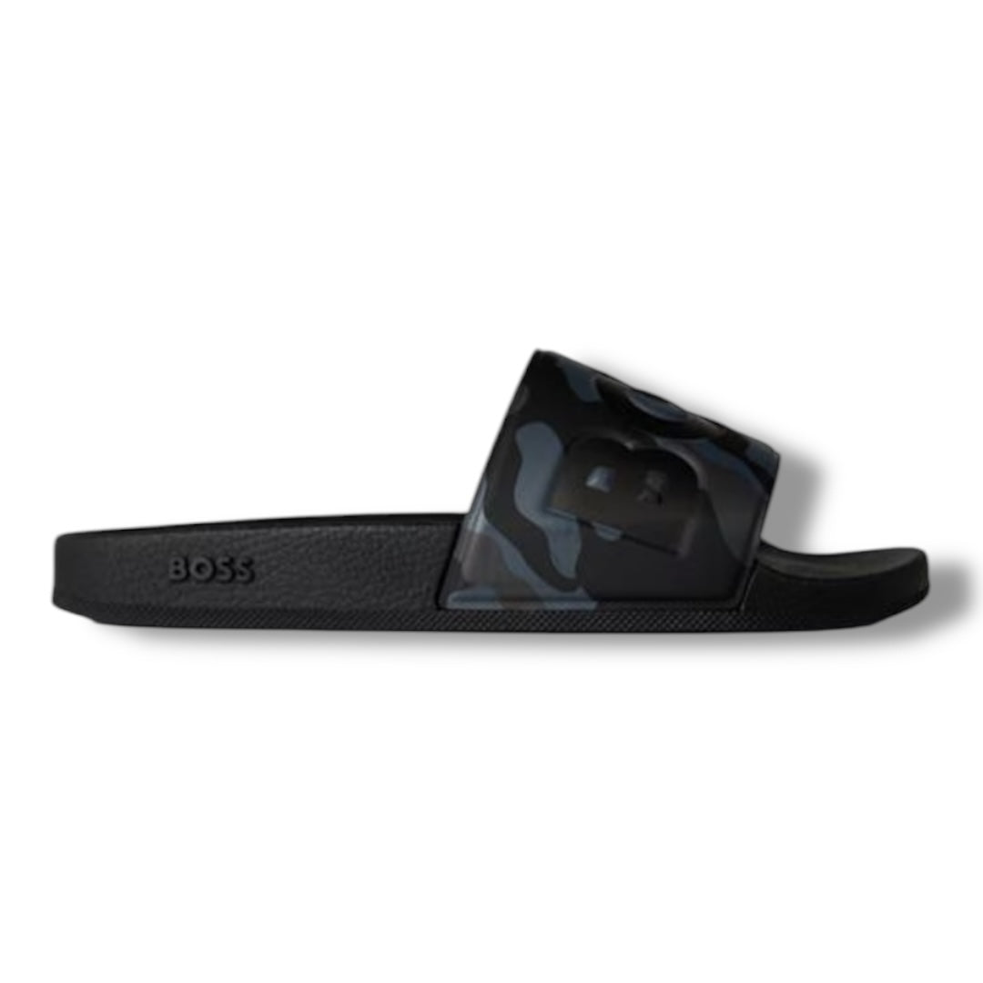 HUGO BOSS LOGO POOL SLIDERS BLACK CAMO