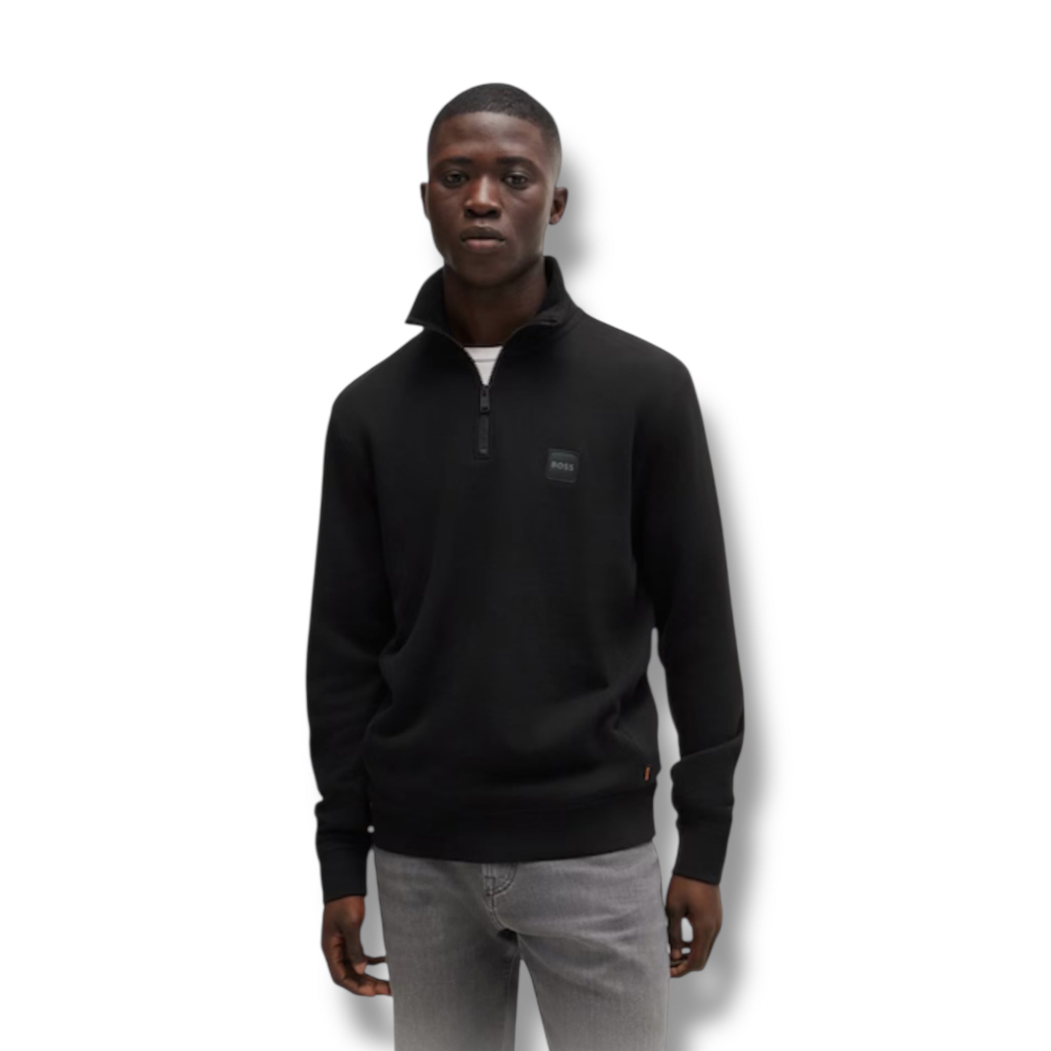 HUGO BOSS PATCH LOGO 1/4 ZIP SWEATSHIRT BLACK