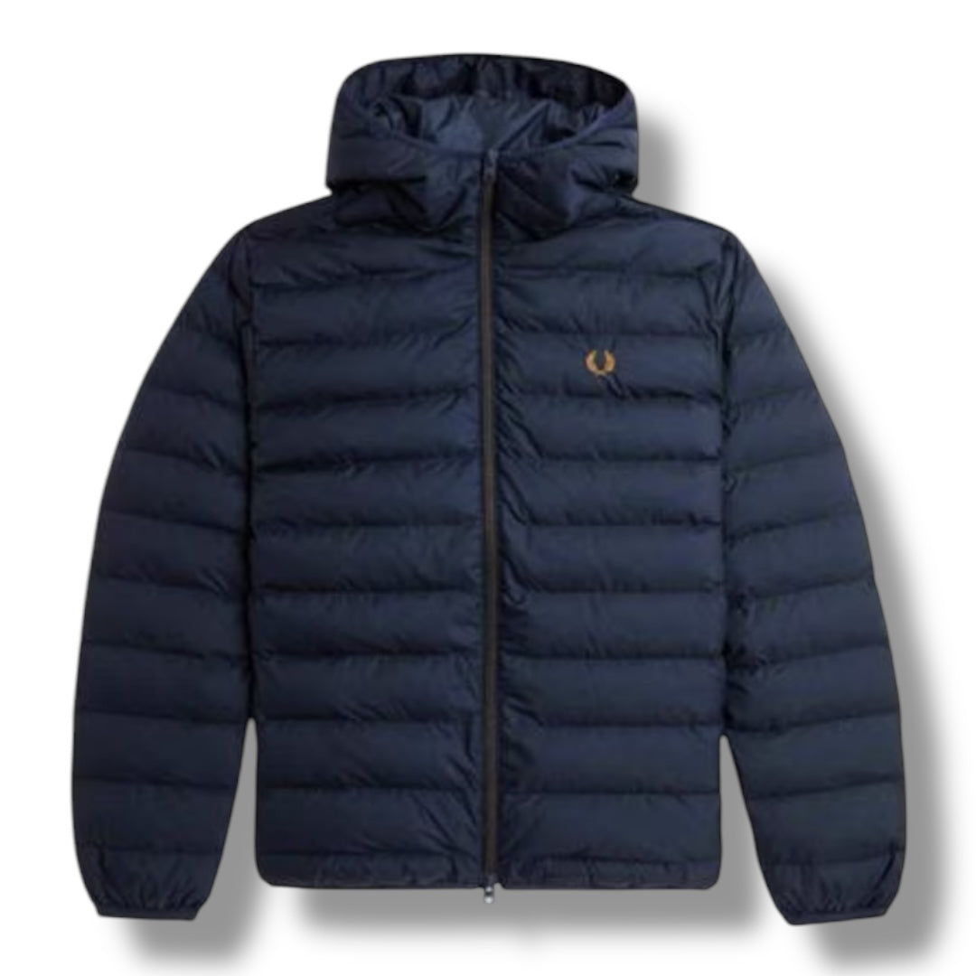 FRED PERRY HOODED PUFFER JACKET NAVY BLUE