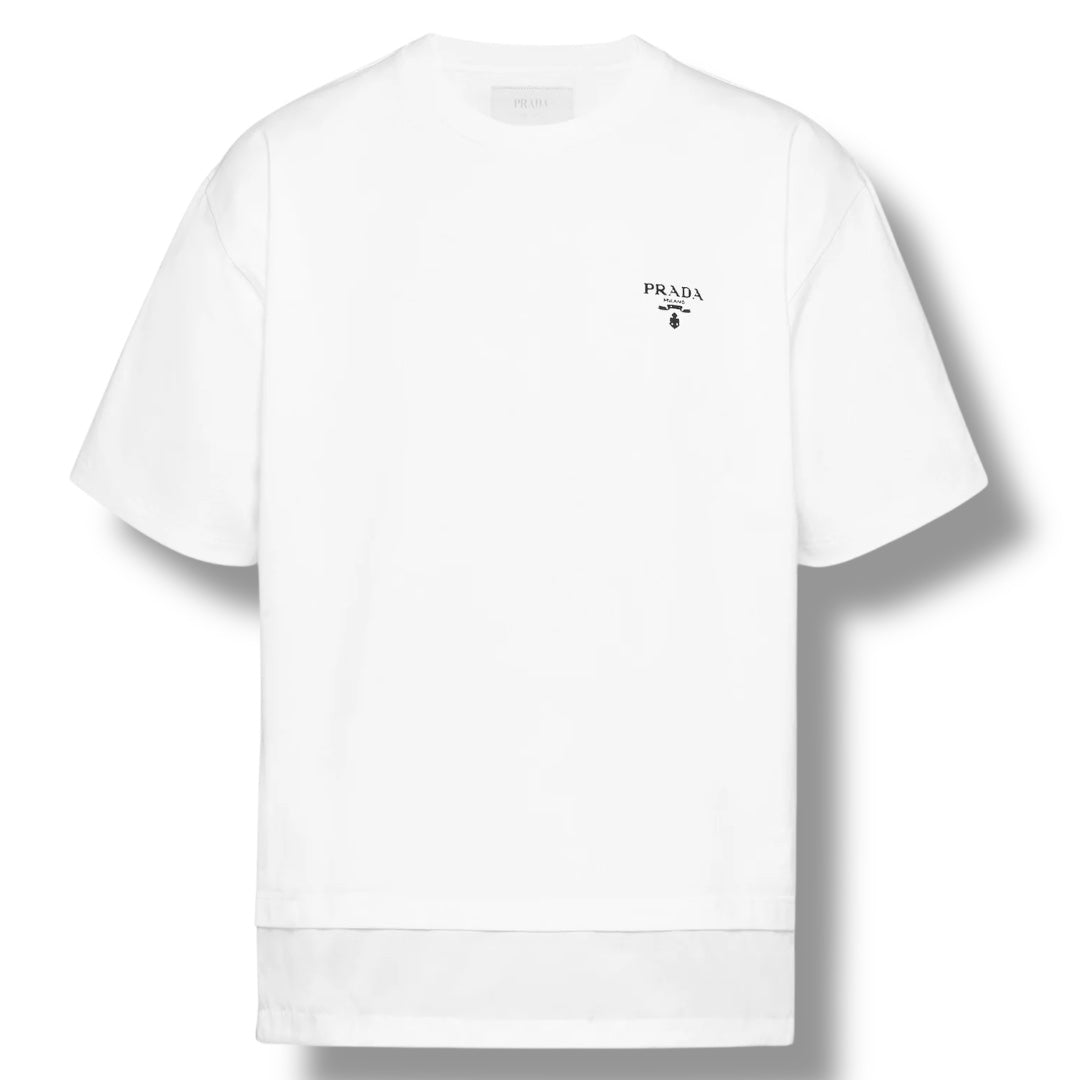 PRADA NYLON TRIM LAYERED T-SHIRT WHITE