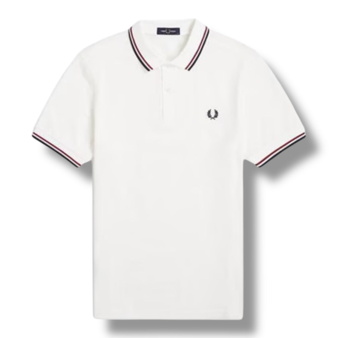 FRED PERRY TWIN TIPPED POLO SHIRT WHITE / RED