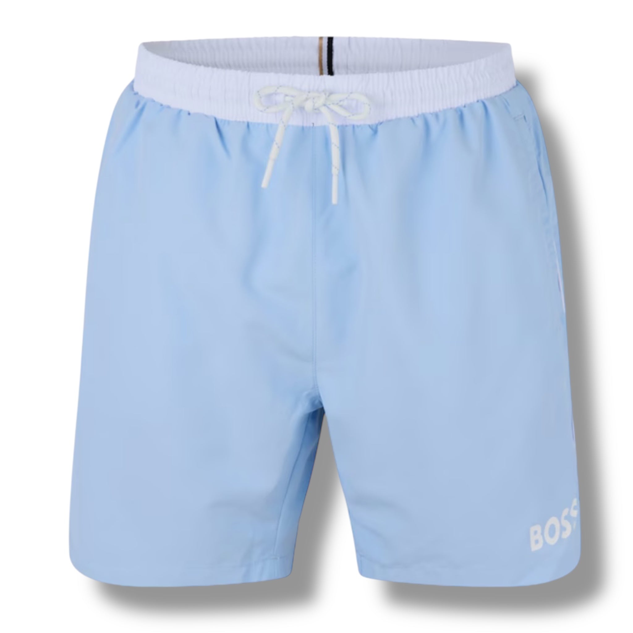 HUGO BOSS BIG LOGO T-SHIRT & SWIM SHORTS COMBO WHITE & LIGHT BLUE